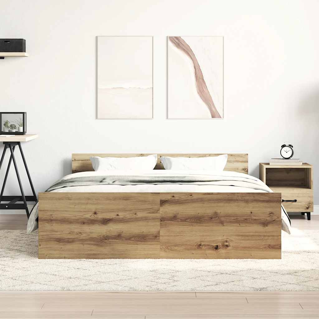 Rama Łóżka Bez Materaca Artisan Oak 135X190Cm Drewno Klejone