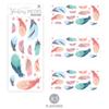 [R3418] - 3 листа сине-зелено-розовых наклеек «Перья» - 30х13 см.