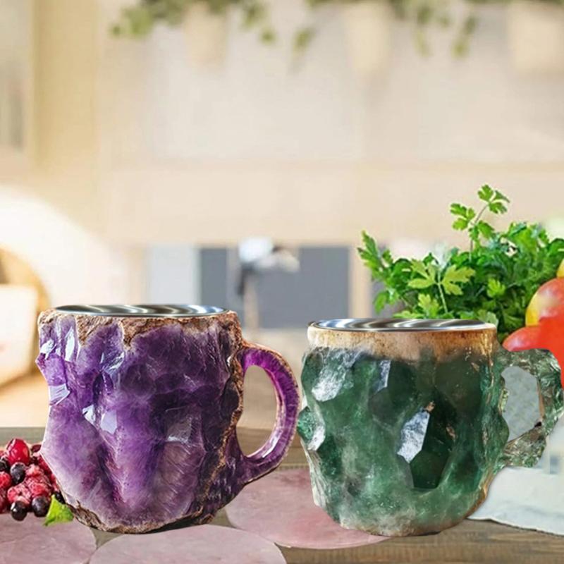 1PC Mineral Crystal Coffee Mug Ins Drinking Water Cups Juice Resin Household Drinking Water With Handle Mug