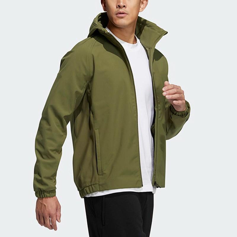 Adidas Three-Stripe Logo Sports Hooded Jacket Men Outerwear Olive H40882