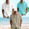 Hooded Shirt for Mens Hawaii Summer Cardigan Soild Short Sleeves Shirts Thin Tops Male Blouse Beach Single Breasted Shirts