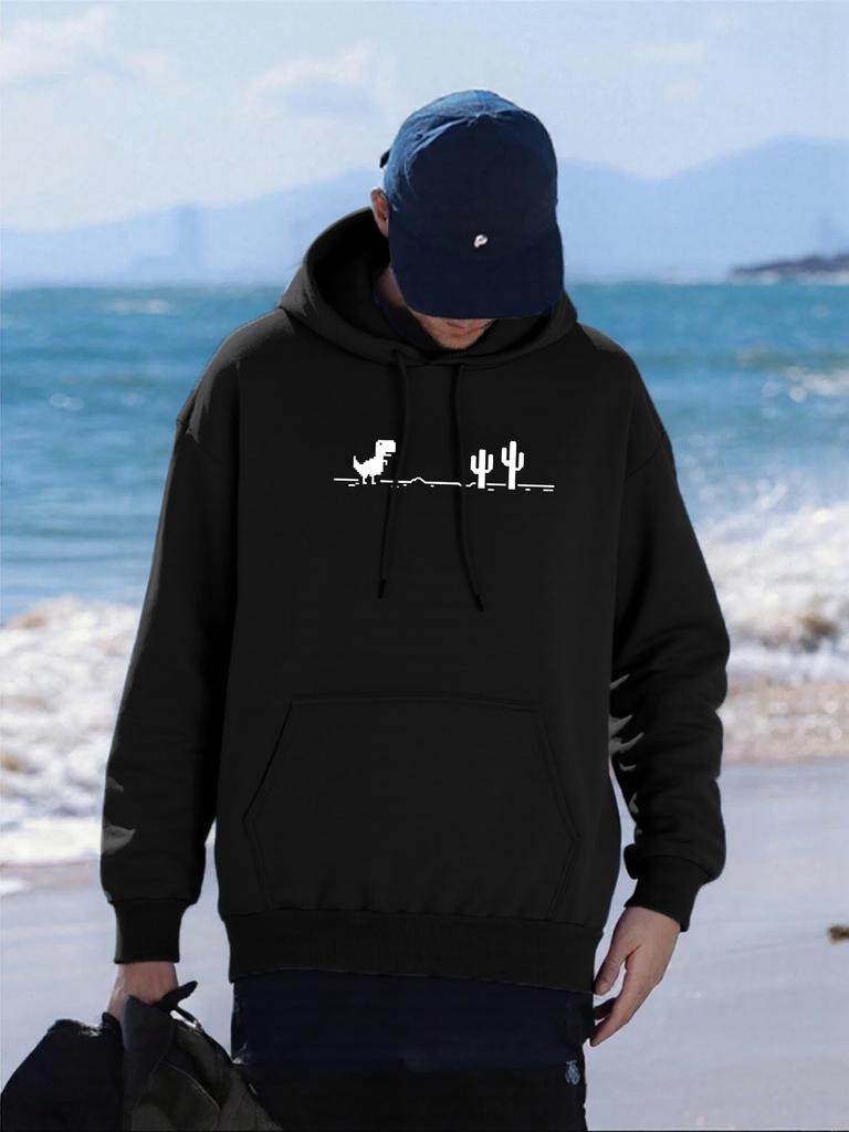 Dinosaurs Over Cactus Printing Hoody Men Oversized Comics Streetwear All-Match Autumn Sportswear Casual Fleece Unisex Hoodies