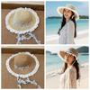 Breathable Vacation Beach Cap with Garland Woven Sun Cap Big Brimmed Straw Hat  Masquerade