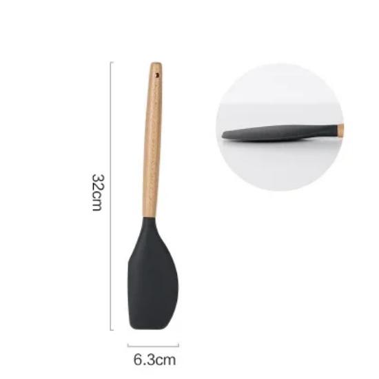 Силиконовая лопатка, ложка, половник, лопатка с прорезями, лопатка для пасты, антипригарное покрытие, кухонная утварь, силиконовые инструменты для приготовления пищи с деревянной ручкой