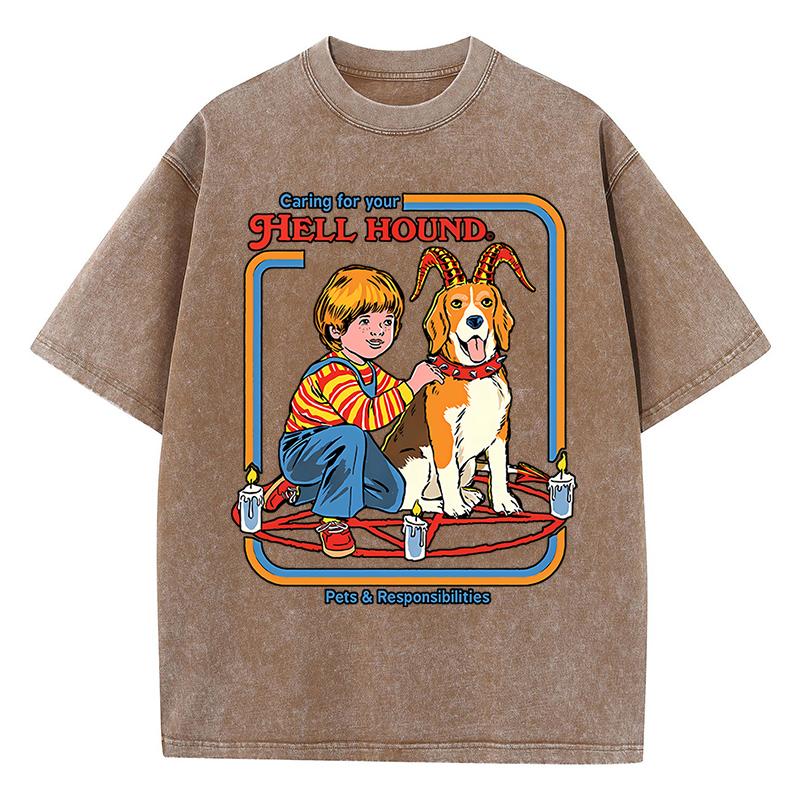 Garing For Your Hell Hound Washed Retro Мужская Женская Футболка Хлопковая Рубашка Уличные Свободные Футболки Летние Дышащие Короткие Рукава