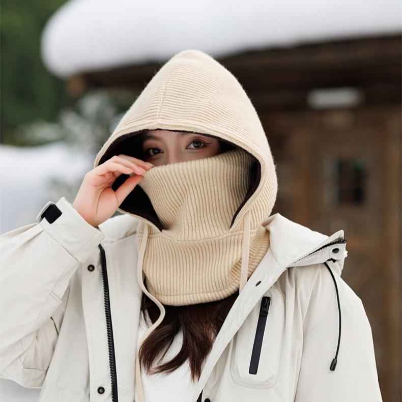 Зимний шарф-капюшон, цельная вязаная шапка, уличная женская маска для езды на электромобиле, ветрозащитная лыжная флисовая шапка-ушанка
