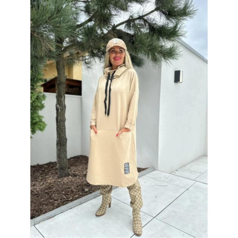 DAFIFY Женская мода весна осень однотонный принт длинный рукав высокий ворот свободная талия повседневные платья