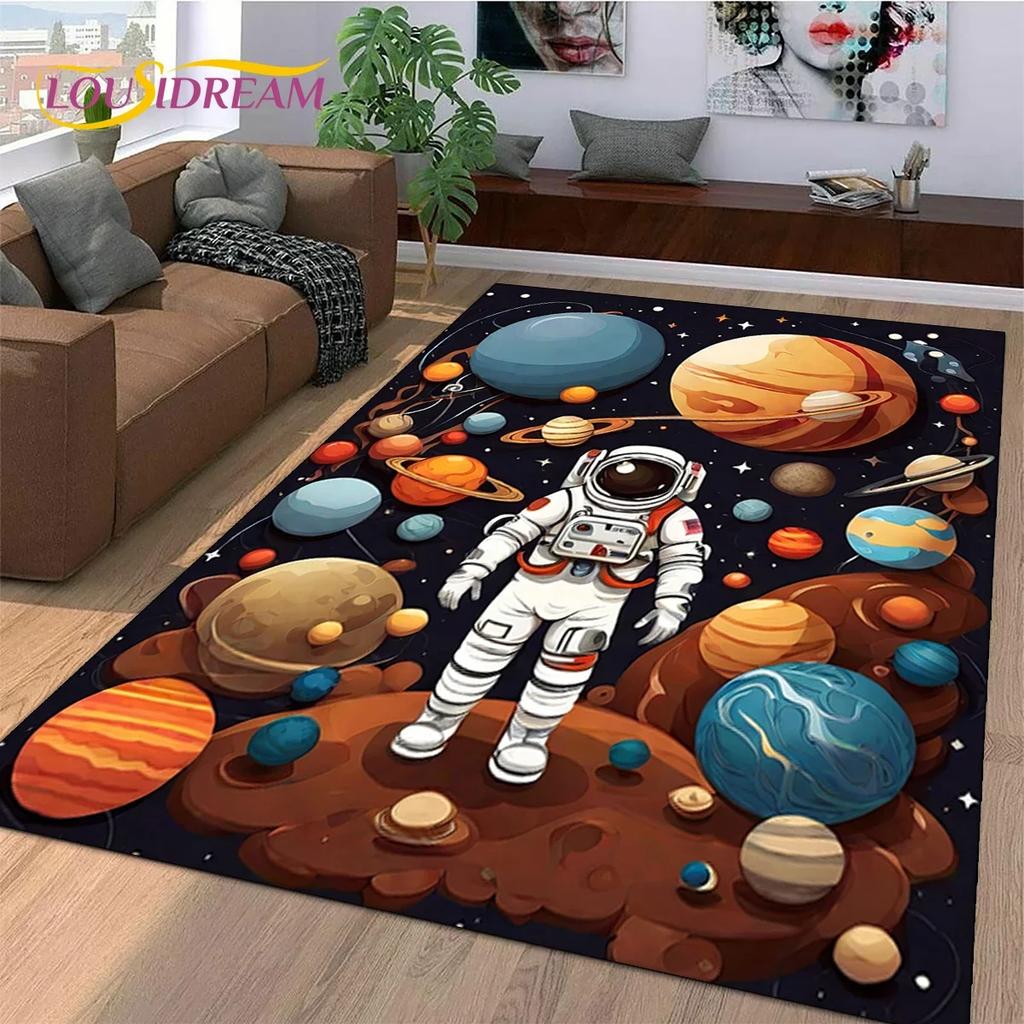 Astronaut Dream Universe Spaceman Outer Space Cartoon Carpet Rug for Bedroom Living Room Sofa Decoration, Large Decor Floor Mat