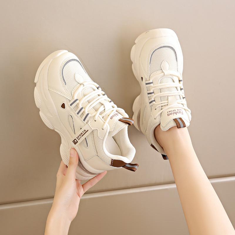Модные и повседневные туфли для пап 2024 года, толстая подошва, сетчатая, дышащая, внутренняя высота, спортивная, нескользящая, вулканизированная обувь, Zapatos De Mujer