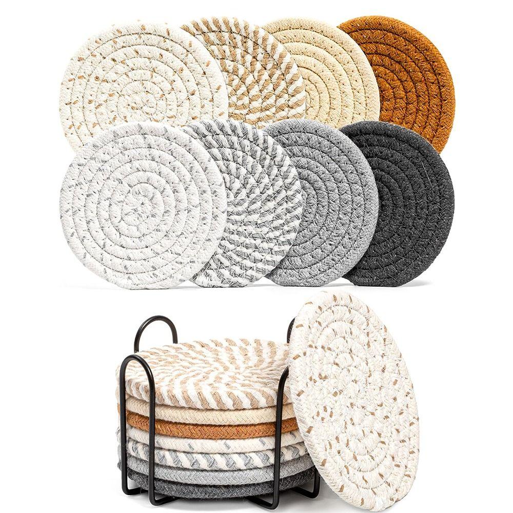 8/10 Pcs Cotton Rope Woven Trivet Placemats Braided Hot Pads Natural Dinner Plate Mat Set Desk