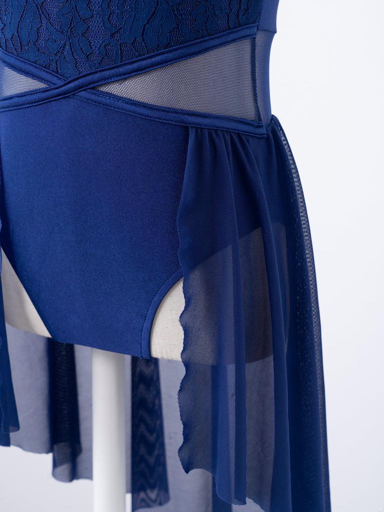 Лирическое платье для девочек, кружевное платье с цветочным принтом и открытой спиной, танцевальное трико с неровным подолом, детская танцевальная одежда