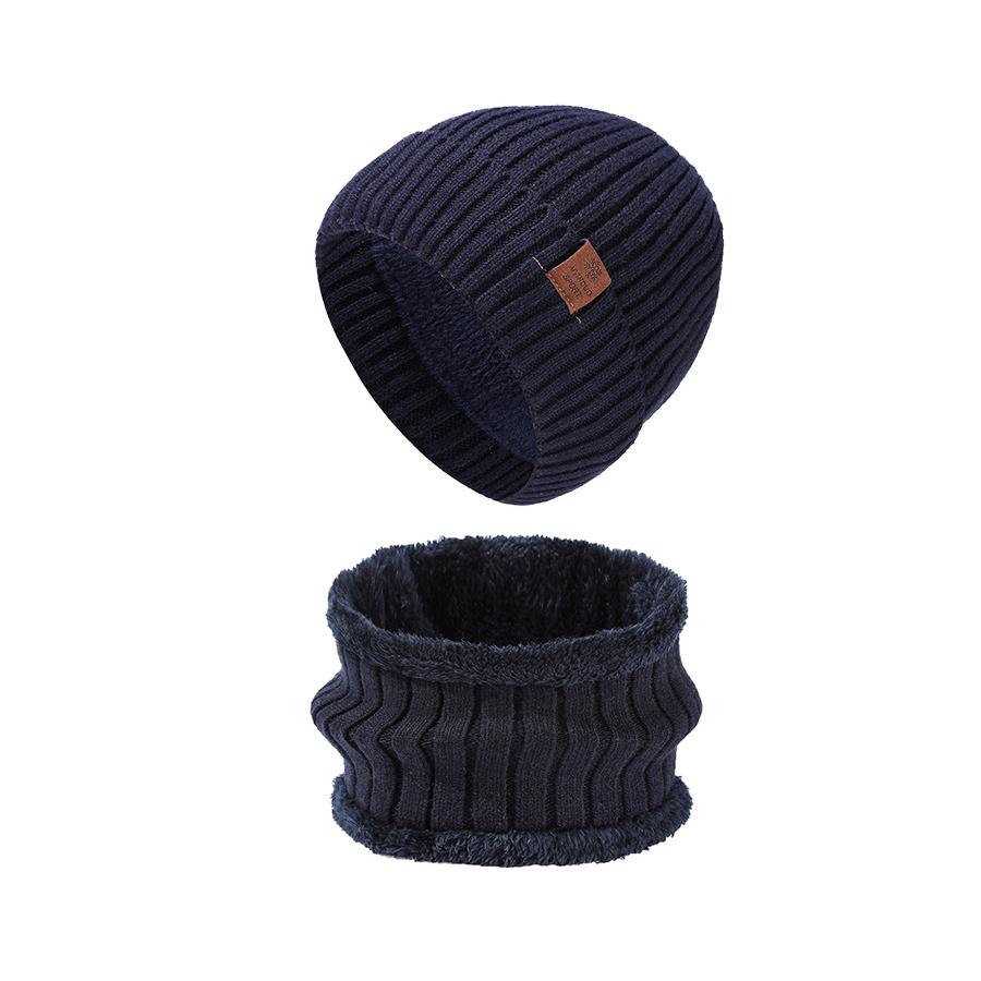 Winter Men's Knitted Hat Scarf Kit Stretch Warm Hat Two-Piece Set Thick Sleeve Cap Skullies Beanies