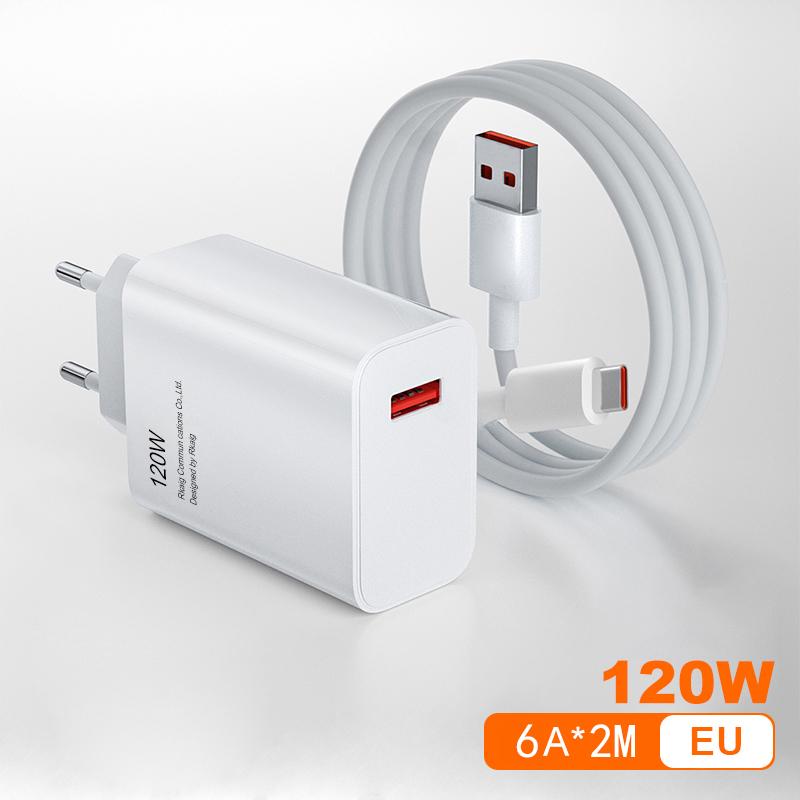 USB-зарядное устройство со сверхбыстрой зарядкой 120 Вт для Xiaomi Mi Civi 11t 12t 13 Pro Redmi Note 12 Pro A1 A2 Poco X5 F4 GT Type C, зарядный кабель