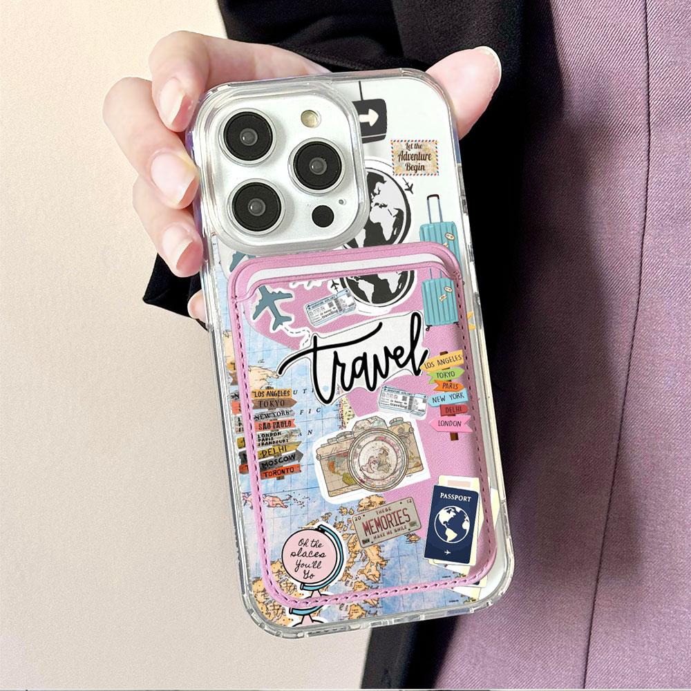 Fashion Tourism Label For Magsafe wallet Magnetic Card holder Phone Case For iPhone 16 13 16 15 12 14 17 Pro Max 16E Plus Cover