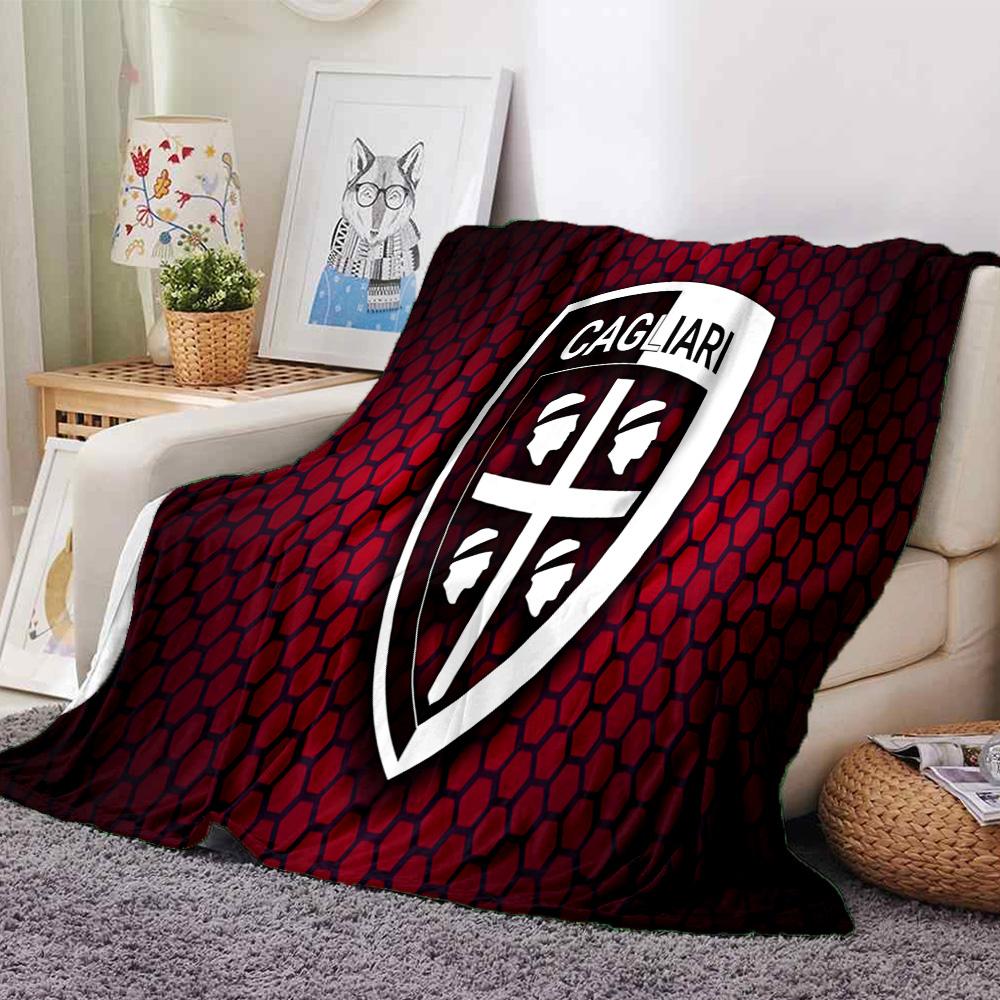 Cagliari Football Club Crest Flannel Blanket, Soft Polyester, Modern Design, All-Season for Camping, Travel, Gifts for holidays or birthdays
