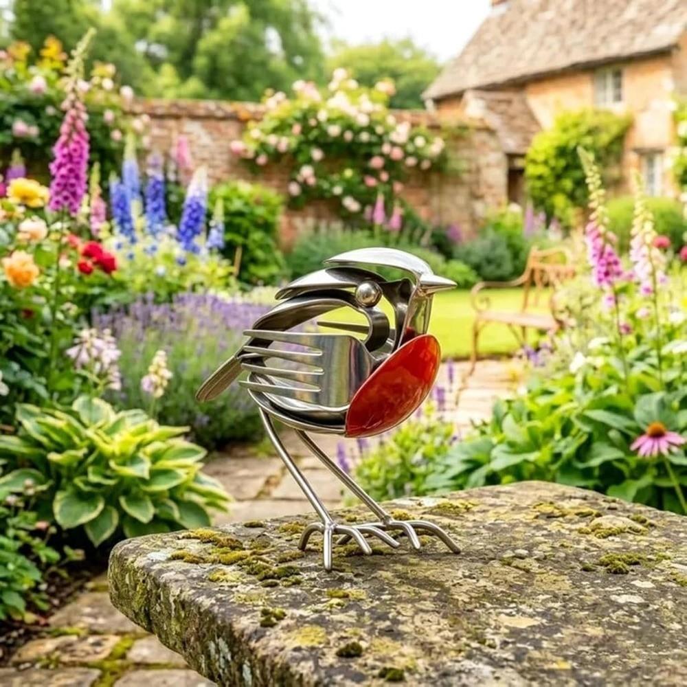 Eco-friendly Scrap Metal Bird Statue Handmade Recycled Bird Ornament Desk Decor