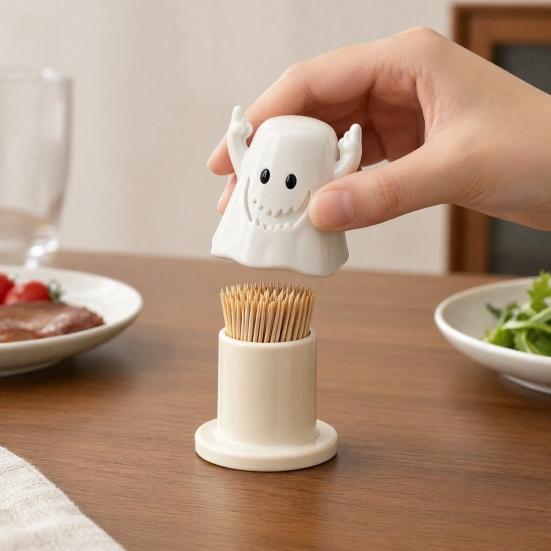 Middle Finger Ghost Toothpick Box, Halloween Ghost Toothpick Holder Dispenser, Dental Floss Swabs Toothpick Container for Kitchen Countertop