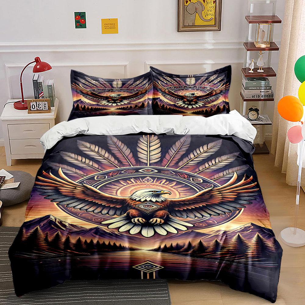 Eagle, feathers, mountains, sunrise. Bedding sets Duvet cover sets Duvet covers Pillowcases(1 * Duvet Cover 2 * Pillowcases, without duvet insert)