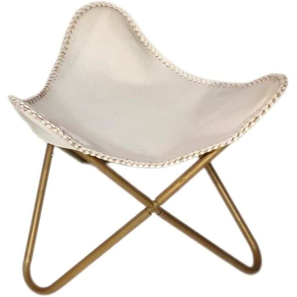 Handmade Genuine Leather Butterfly Chair With Footstool Foldable Relax Arm Chair