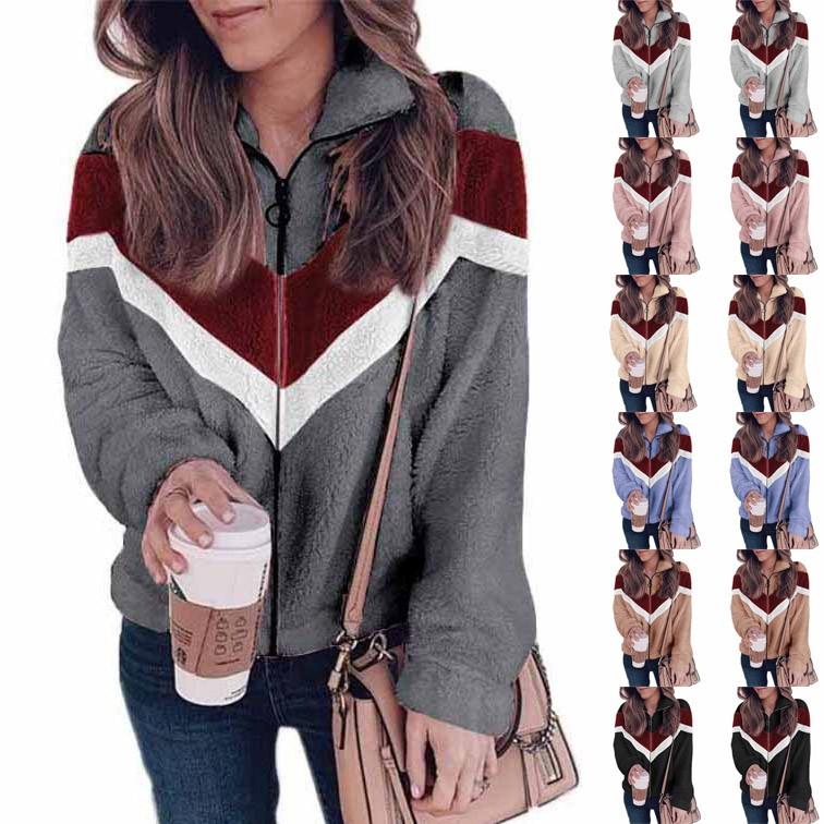 Женская осенне-зимняя модная плюшевая куртка-кардиган на молнии с длинными рукавами