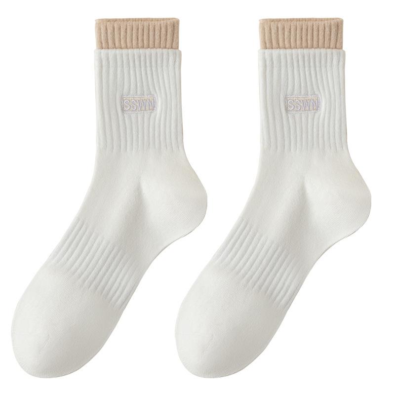 Female Spring and Autumn Leisure Running Pure Cotton Sweat Absorbing Deodorizing Pile Long Socks
