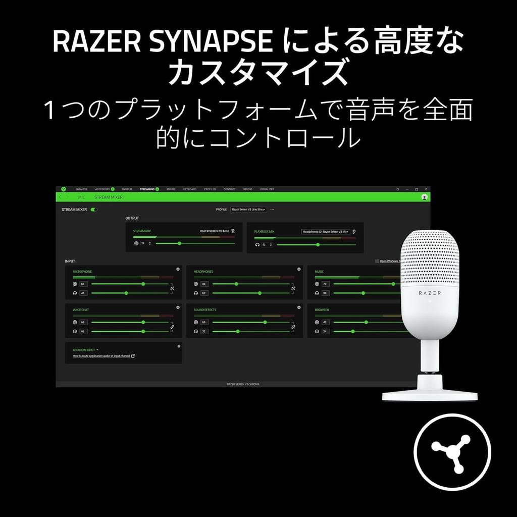 Конденсаторный микрофон Razer Seiren V3 Mini White, Mute, Игровой, USB, Стриминг, Seiren V3 Mini White - Ультракомпактный дизайн, Датчик, активируемый касанием,