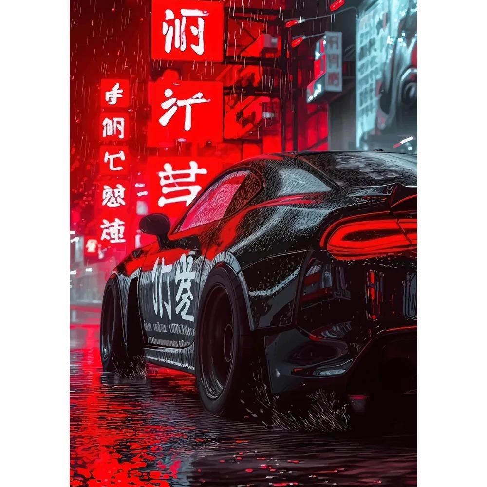 Высокотехнологичный постер суперкара Роскошный автомобиль Светодиодный Спорт Гонки Неоновая подсветка Городские принты Холст Картина Настенная картина Декор для дома Мужская комната