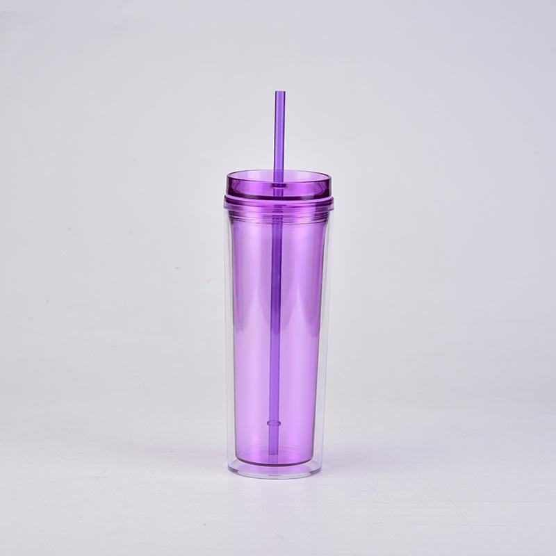 18Oz Double Plastic Water Cup Skinny Transparent As Acrylic Water Cup With Straw