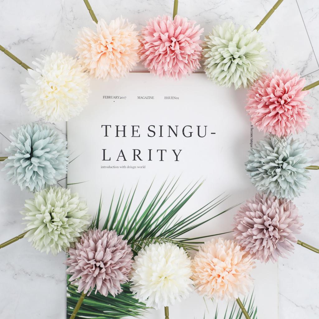 6 Artificial Dandelion And Chrysanthemum Ball Bouquets - Perfect for Home, Office, Coffee Shop, Garden Party, Wedding Decoration