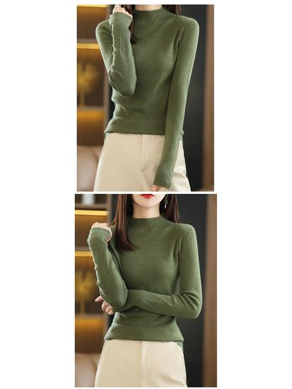 Женский трикотажный свитер со средним рукавом - Полувысокий воротник, Легкий, Весенне-осенний сезон 2022