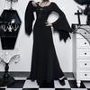 Black Batwing Sleeve Dress Patchwork Grunge Robe Bodycon Vintage Halloween Maxi Dress  Costume