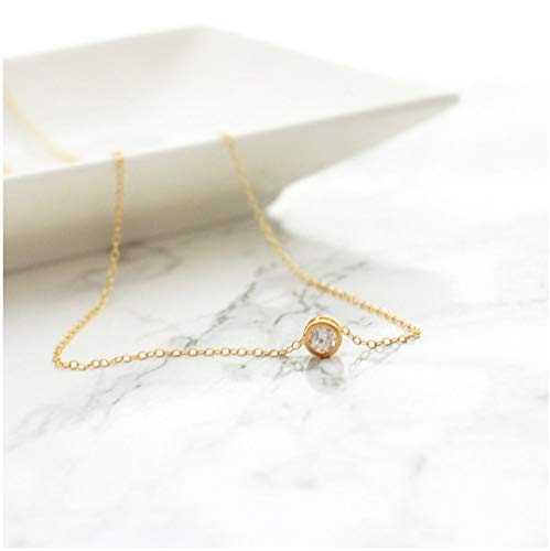 Naot Jewelry Women's Zirconia Necklace [Gift Box Included] Gold 14kgf Round CZ Necklace
