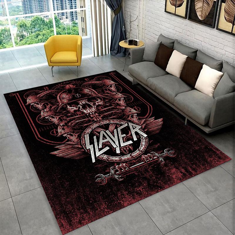 Retro Slayer Heavy Metal Rcck Band Sign Carpet Rug for Bedroom Living Room Sofa Doormat Home Decor,Kid Game Area Rug Non-slip