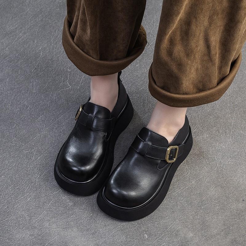 Fashion GKTINOO 2025 Autumn New Retro Round Toe Platform Shoes Versatile Genuine Leather Comfortable Thick Soled Women's Shoes
