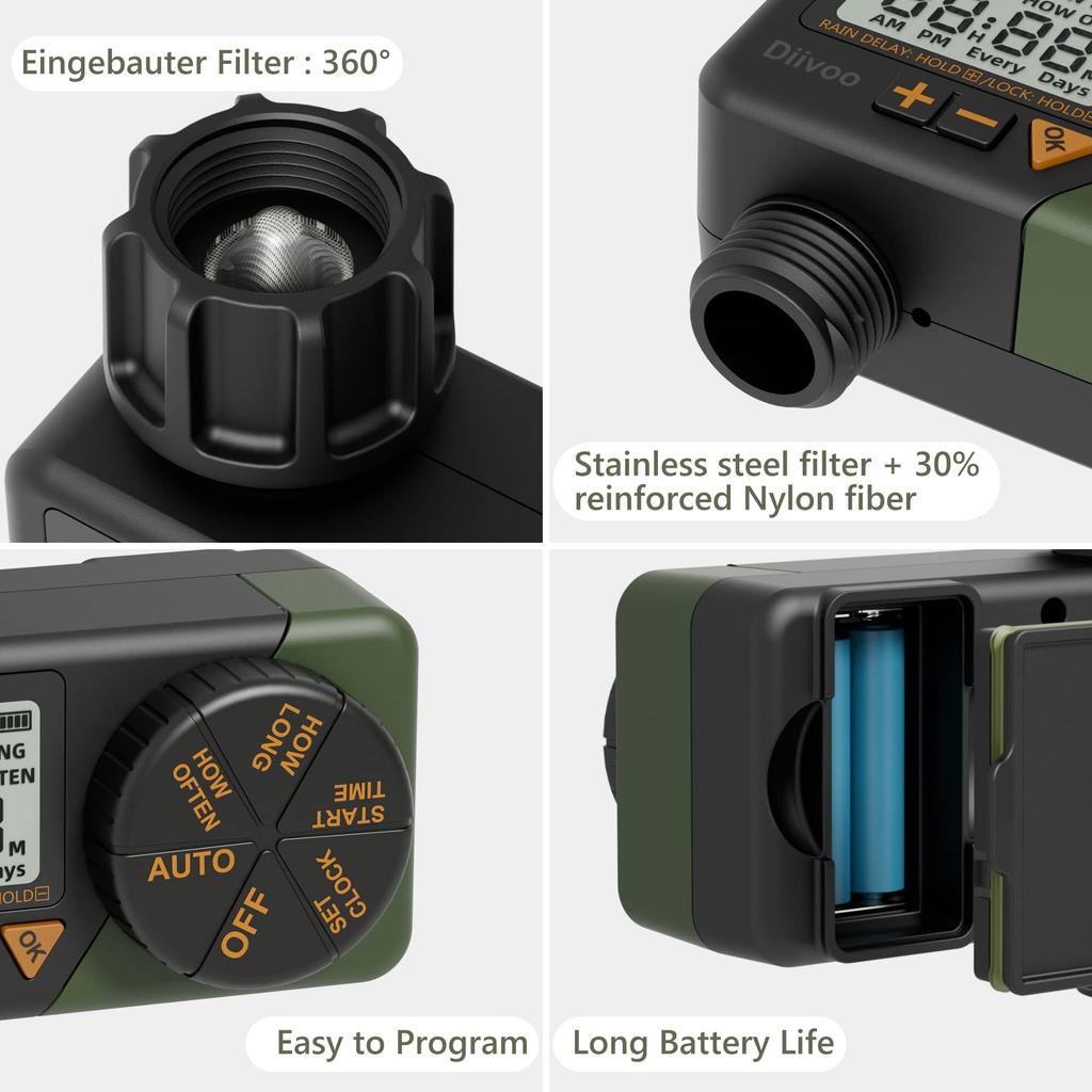 Diivoo Таймер капельного полива, 1/2 зоны, уличное автоматическое ирригационное оборудование с системой полива сада, садовые таймеры воды