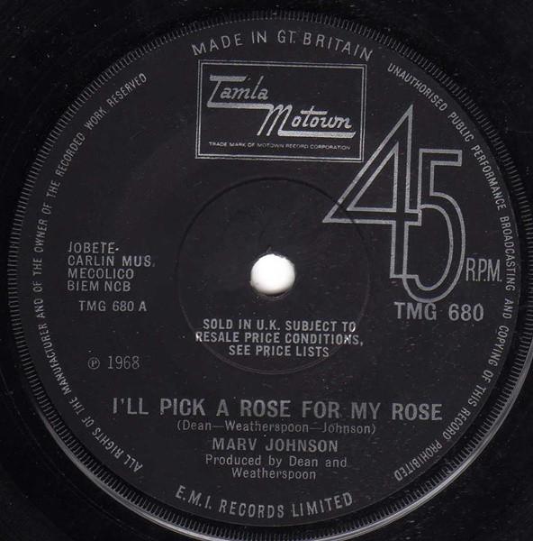 7-дюймовая пластинка MARV JOHNSON Ill Pick A Rose For My Rose TMG680 Tamla Motown 1968 UK SoulFunk Б/у