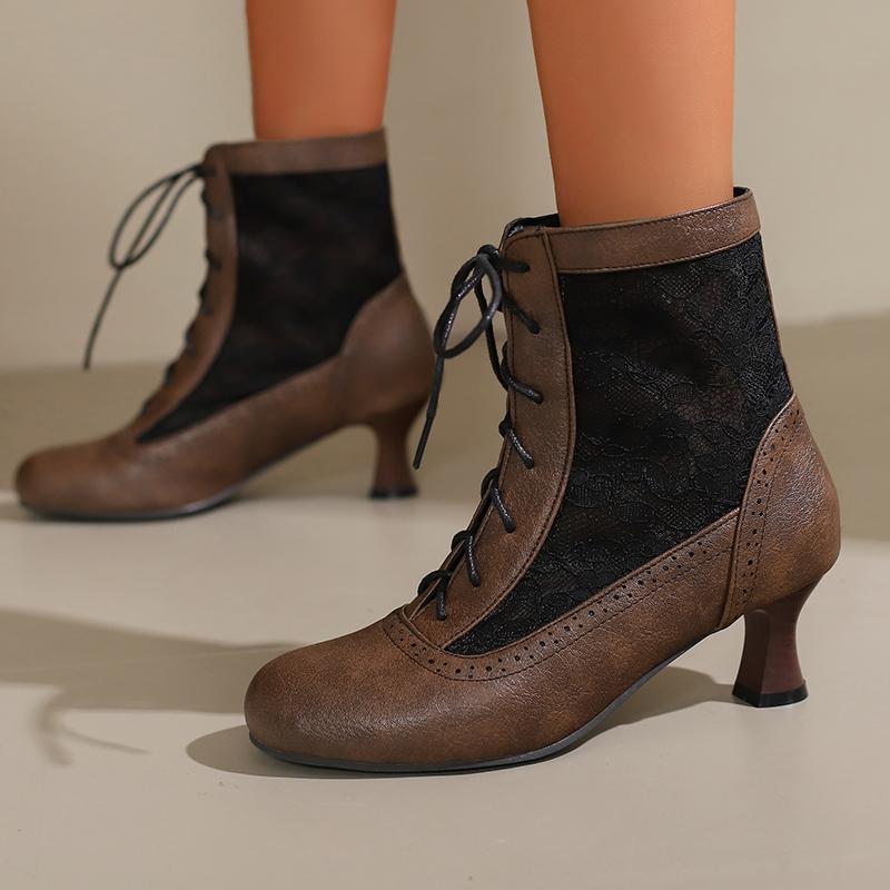Ретро Косплей Летние Ботинки Женские Лоскутные Сетчатые Туфли Весна Кожа Виктория Массивный Каблук-рюмочка
