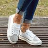 Women's Rhinestone Flat Sneakers - Stylish Lace Up Low Top Shoes for Outdoor Activities