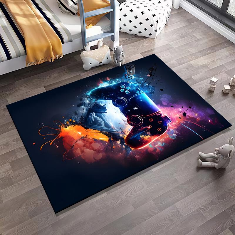 Colorful Gaming Joystick Print Rug with Abstract Splash Design Suitable for use as an anti-slip for living room bedroom sofas