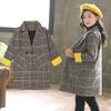 Детское осенне-зимнее пальто в клетку с воротником-стойкой для девочек, стеганая толстая теплая куртка для активного отдыха с длинным верхом