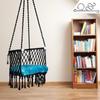Premium Cotton C-Swing Chair for Adults, Kids Hammock-Hanging Chair Swing with Blue Color Cushion and Accessories (Black-Blue)