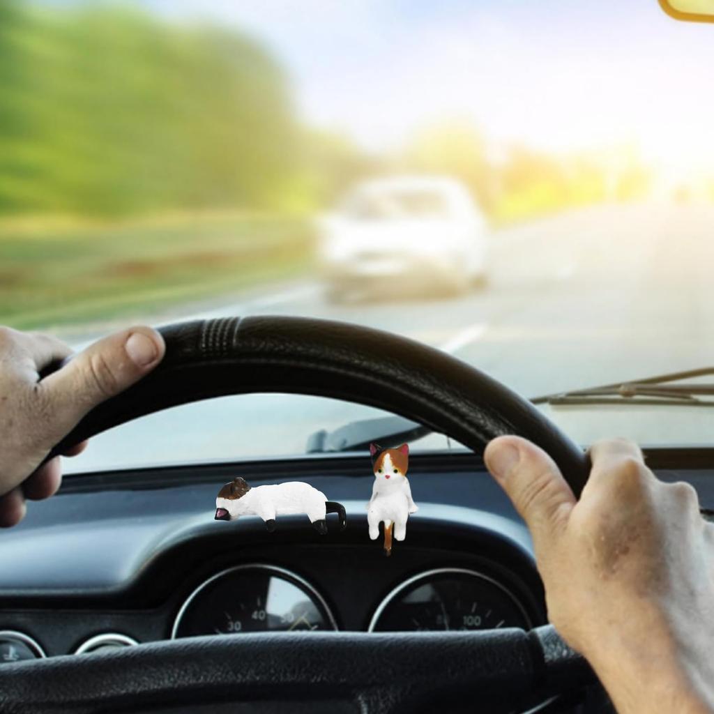 Seimeinoki Cute Cat Car Set of Interior Dashboard Different Cat High Temperature Rearview Mirror Interior Animal Mini Mascots Decorations, 4,