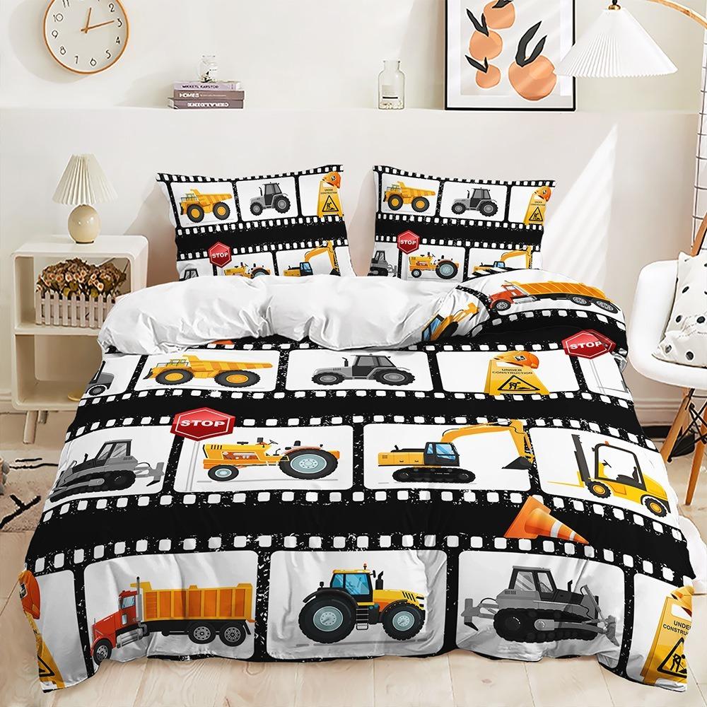 3D Engineering Vehicle Pattern Пододеяльник Постельное белье Экскаватор Постельное белье Мальчик Детский Односпальная Двуспальная Кровать Большой Подарок