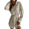 Women's Shirt Collar Fashionable Elastic Waist Pleated Long Sleeved  Dress