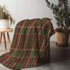 Burgundy Green Plaid Fleece Blanket, Gold Thread Accents in Classic Checkered Pattern, Cozy Reading Nook Throw for Sofa