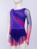 Girls Lyrical Dance Dress Round Neck Asymmetrical Split Shiny Rhinestones Contrast Color Figure Skating Gymnastics Gown