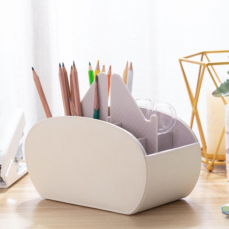 Multifunctional 5 Grid Desktop Pu Leather Organizer Remote Control Storage Box Cosmetics Makeup Brush Holder Sundries Stand