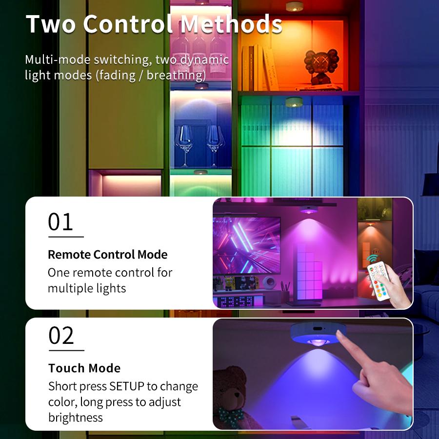 Перезаряжаемые светодиодные прожекторы RGB ночник беспроводной пульт дистанционного управления подсветка для шкафа для витрины кухни гардероба спальни