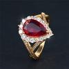 2025 New Model Luxury Female Red Water Drop Zircon Stone Engagement Ring Trendy Gold Color Bride Wedding Jewelry Gift For Women