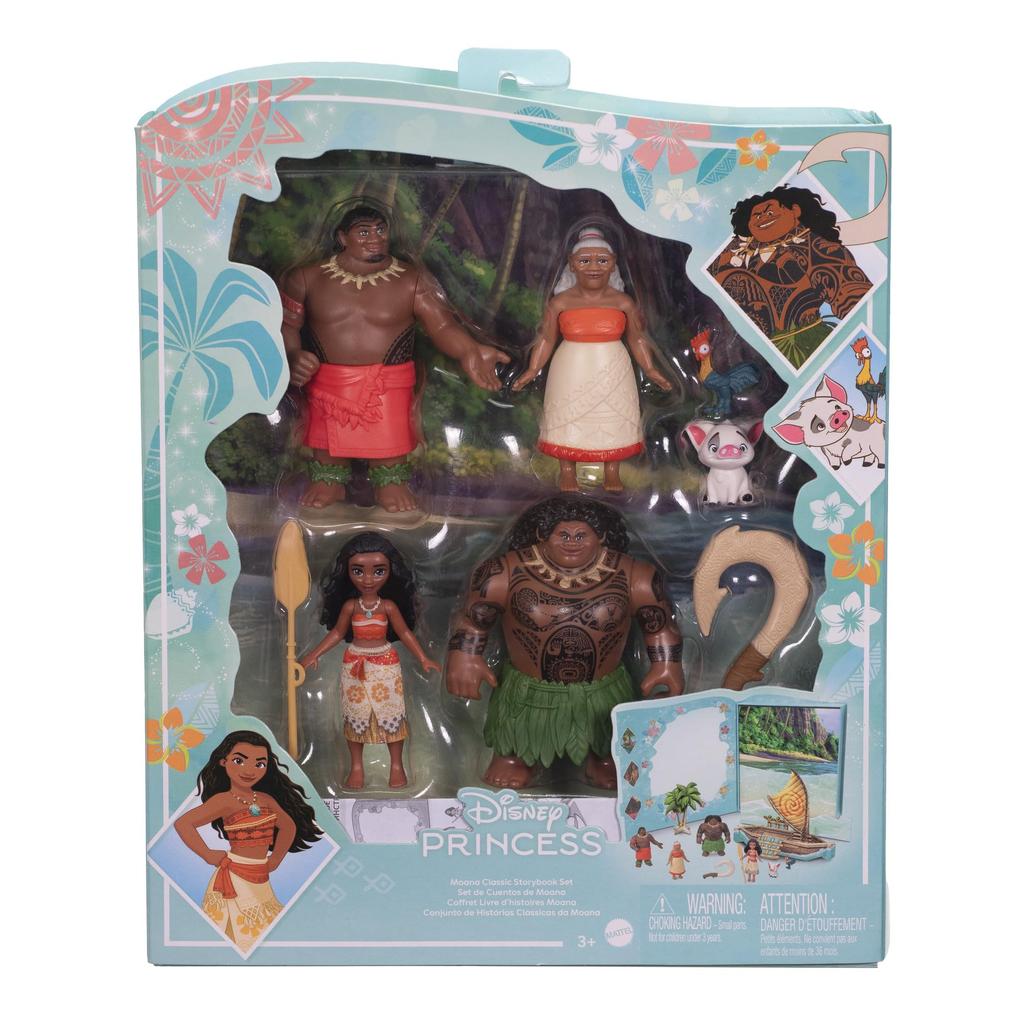 Mattel Disney Princess Moana Story Book Set 4 Mini Dolls с Mini Figures Dress Up Play для детей от 3 лет и старше Multi HLW90 Doll/Double Play/Pretend